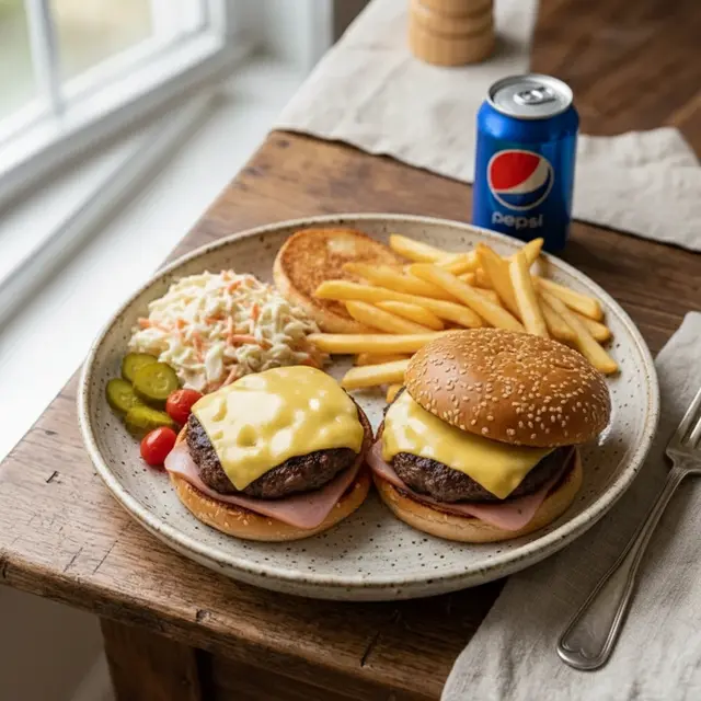 Plat Cheese Burger + Pepsi