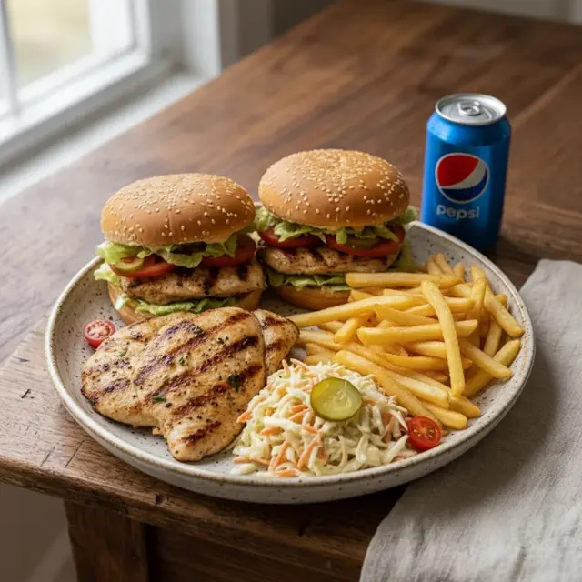 Plat Chicken Burger + Pepsi