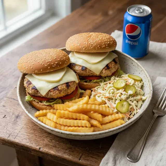 Plat Chicken Cheese Burger + Pepsi